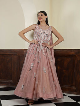 MILU MADAN - Nude Pink Net Opaque Sequins Work Gown