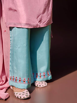 Phulkari Forever - Pure Organza Hand Embroidered Phulkari Pant - Bushberry Breeze Blue