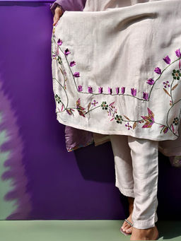 Phulkari Forever - Pure Cotton Silk Hand Embroidered Phulkari Pant - Dreamy Pastel Lavender