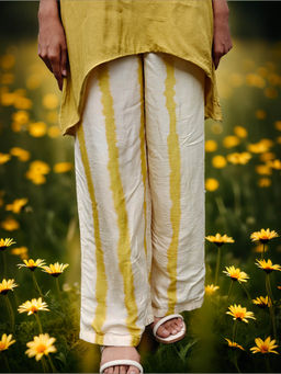 Phulkari Forever - Pure Silk Tie Dye Pant - Goldust White