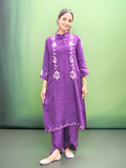 Phulkari Forever - Pure Cotton Silk Hand Embroidered Phulkari Kurta - Purple Royale