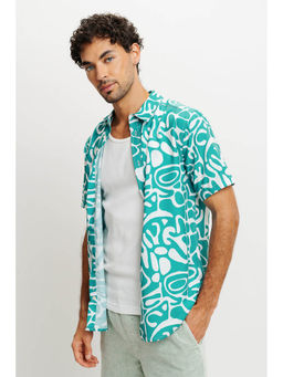 FREAKINS - Green Abstract Print Men Resort Shirt