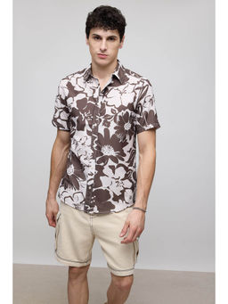 FREAKINS - Brown Floral Print Men Resort Shirt