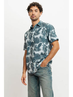 FREAKINS - Green Palm Print Men Resort Shirt