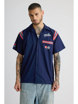 FREAKINS - Cotton Poplin Garage Shirt- Navy Blue