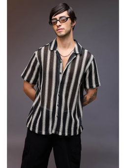 FREAKINS - Textured Crochet Men Shirt- Monochrome