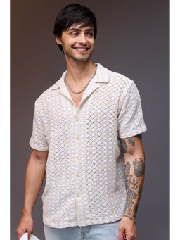 FREAKINS - Textured Crochet Vintage Men Shirt
