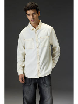 FREAKINS - Cream Contrast Stitch Full Sleeve Shirt
