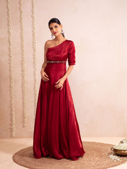 Gajra Gang - Pataka Maroon One Shoulder Gown GGDRS09