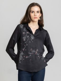 SHAYE - Women Black Modal Collar Neck Regular Fit Shirt