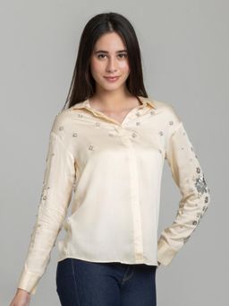 SHAYE - Women Ivory Modal Collar Neck Regular Fit Shirt