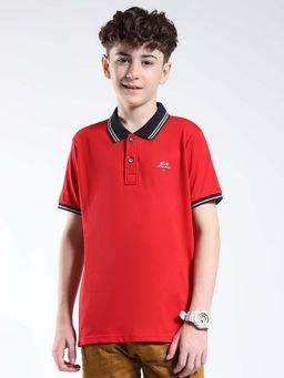 Monte Carlo - Boys Red Cotton Collar Neck Regular Fit Polo T-shirt