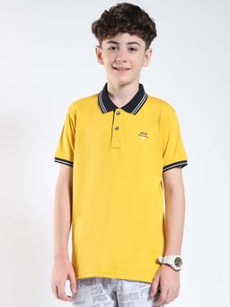 Monte Carlo - Boys Mustard Cotton Collar Neck Regular Fit Polo T-shirt