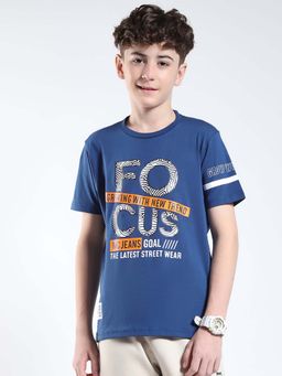 Monte Carlo - Boys Blue Cotton Lycra Round Neck Regular Fit T-shirt