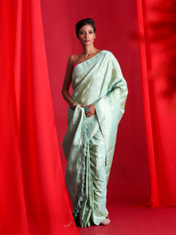 Beatitude - Green Banarasi Saree with Unstitched Blouse