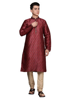 Manyavar - Mens Art Silk Printed Kurta with Pencil Pajama