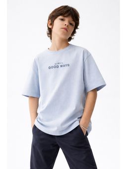 Alan Jones - Blue Boy's Oversized Cotton Printed T-Shirt