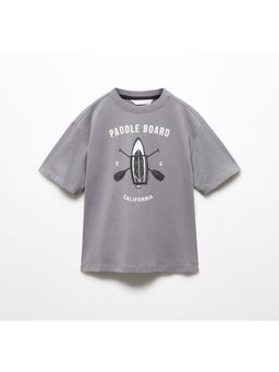 Alan Jones - Charcoal Boy's Oversized Cotton Printed T-Shirt