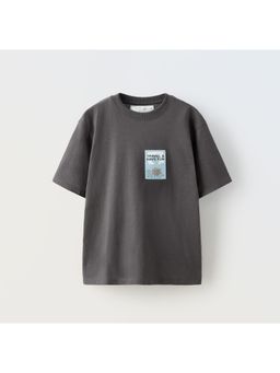 Alan Jones - Grey Boy's Oversized Cotton Printed T-Shirt