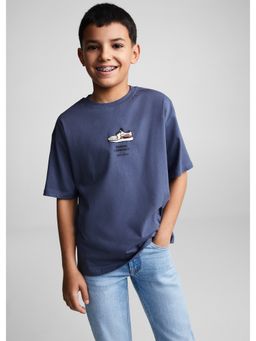 Alan Jones - Blue Boy's Oversized Cotton Printed T-Shirt