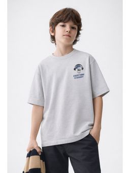 Alan Jones - Grey Boy's Oversized Cotton Printed T-Shirt
