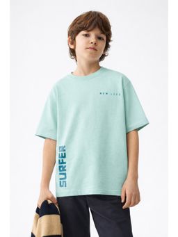 Alan Jones - Aqua Blue Boy's Oversized Cotton Printed T-Shirt