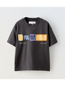 Alan Jones - Grey Boy's Oversized Cotton Printed T-Shirt