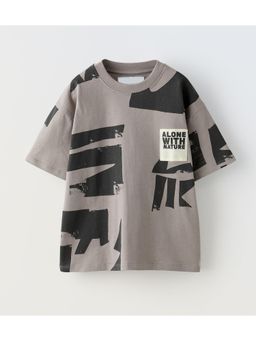 Alan Jones - Grey Boy's Oversized Cotton Printed T-Shirt
