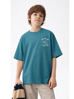 Alan Jones - Blue Boy's Oversized Cotton Printed T-Shirt