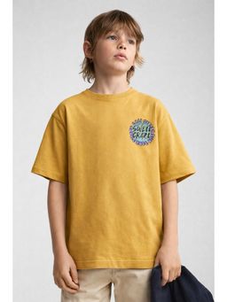 Alan Jones - Mustard Boy's Oversized Cotton Printed T-Shirt