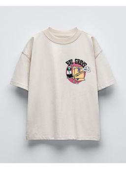 Alan Jones - Taupe Boy's Oversized Cotton Printed T-Shirt