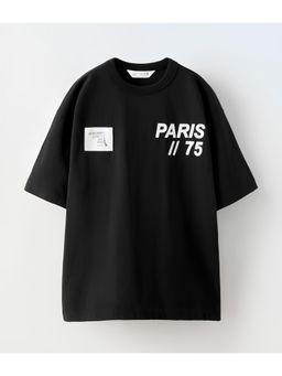 Alan Jones - Black Boy's Oversized Cotton Printed T-Shirt