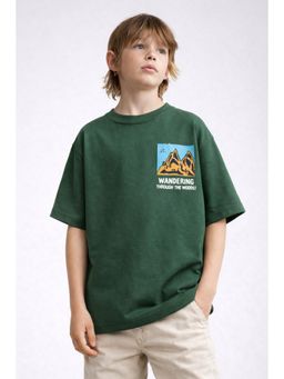 Alan Jones - Green Boy's Oversized Cotton Printed T-Shirt
