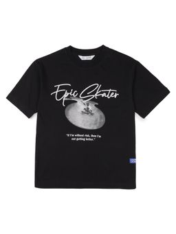 Alan Jones - Black Boy's Oversized Cotton Printed T-Shirt