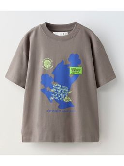 Alan Jones - Grey Boy's Oversized Cotton Printed T-Shirt