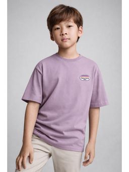 Alan Jones - Mauve Boy's Oversized Cotton Sticker Detail T-Shirt