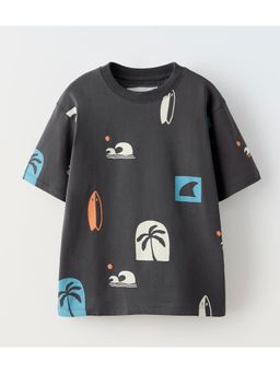 Alan Jones - Grey Boy's Oversized Cotton Printed T-Shirt