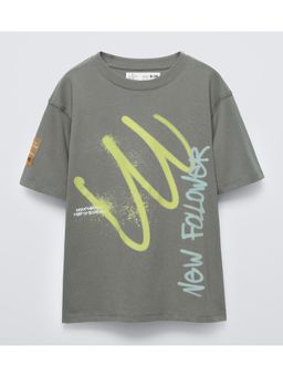 Alan Jones - Grey Boy's Oversized Cotton Printed T-Shirt