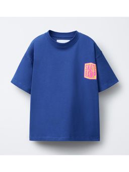 Alan Jones - Blue Boy's Oversized Cotton Printed T-Shirt
