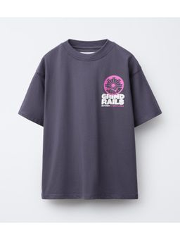 Alan Jones - Purple Boy's Oversized Cotton Printed T-Shirt