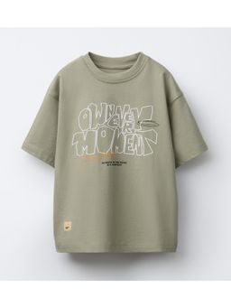 Alan Jones - Khaki Boy's Oversized Cotton Printed T-Shirt
