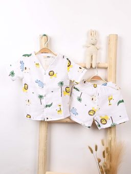Moms Home - Kids Organic Cotton Muslin Shirt & Shorts - Lion (Set of 2)