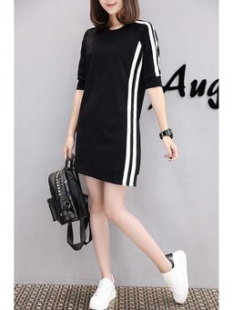 Outzidr - Black Side Stripe T-Shirt Street Style Dress
