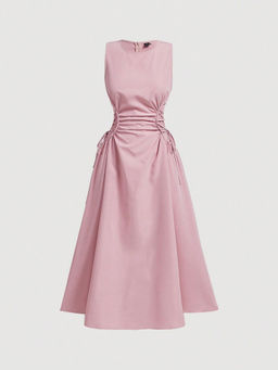 Outzidr - Pink Elasticated Cinched Waist Maxi Dress