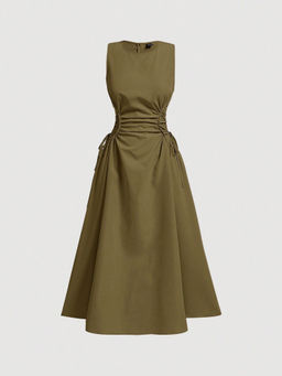 Outzidr - Green Elasticated Cinched Waist Maxi Dress