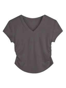 Outzidr - Grey Basic Solid V Neck T-shirt