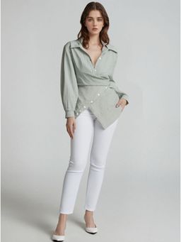 Outzidr - Green Striped Wrap Shirt