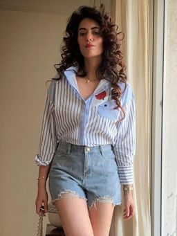 Outzidr - Stripe and Solid Oversized Street Style Shirt