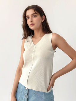 Outzidr - Cream Solid Detailing Top