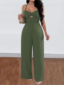Outzidr - Olive Sweetheart Neckline Jumpsuit